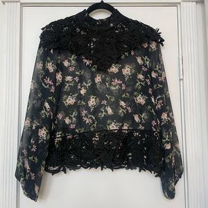 Sheer Floral Blouse Embroidered Details